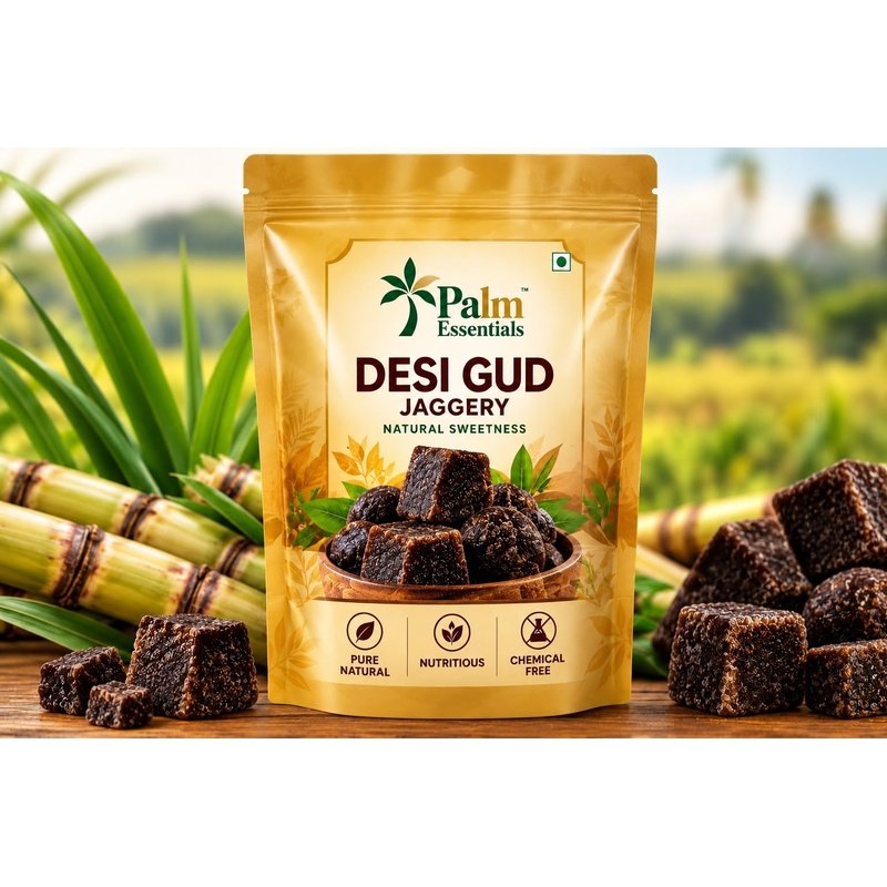 Palm Essentials Desi Gud with sugarcane and jaggery pieces